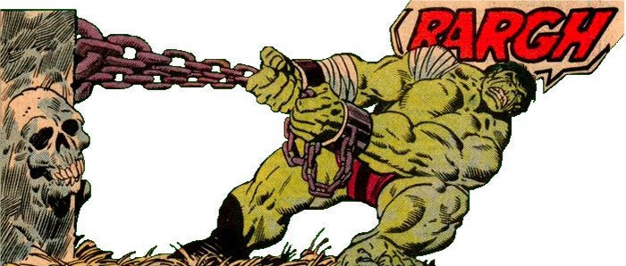 Hulk pulling on chain links