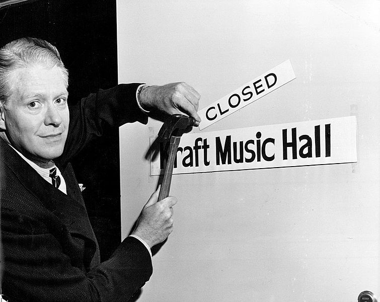Nelson Eddy with Kraft Music Hall sign